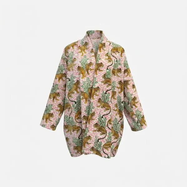 Notting Hill Soft and Comfortable Short Blush Leopard Velvet Kimono Robe