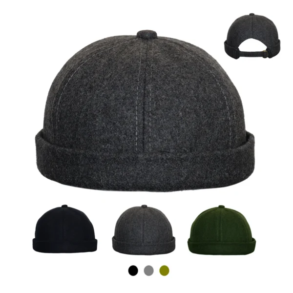 Wool Docker Cap Men – Hat Made of 100% Wool- Cap with Hook-and-Loop Closure – Harbour hat Summer/Winter