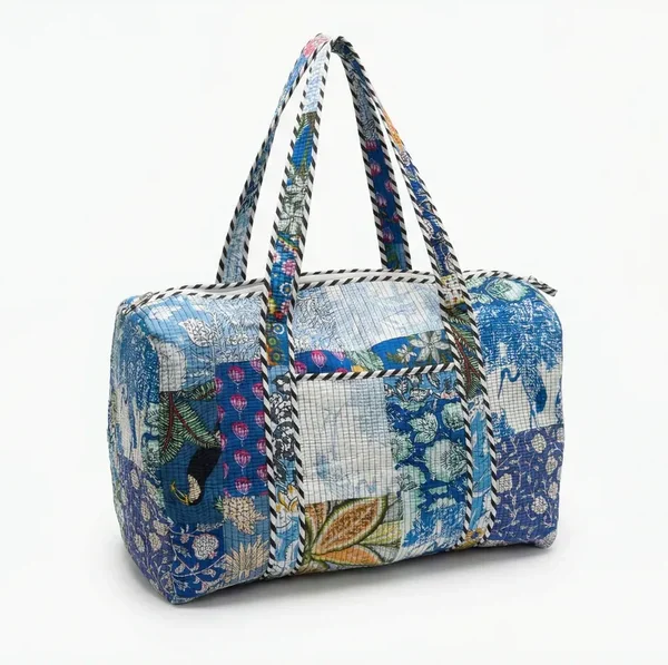 Notting Hill Indigo Atlas Patchwork Duffle Bag Cotton , Handmade Vintage Looks
