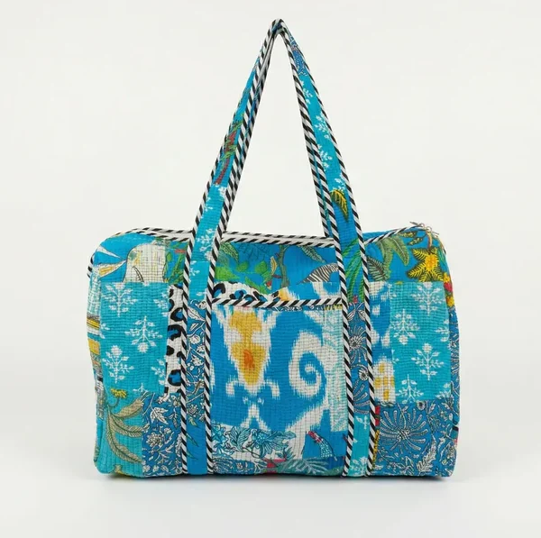 Notting Hill Azure Mosaic Quilted Duffle Bag Cotton , Handmade Vintage Looks