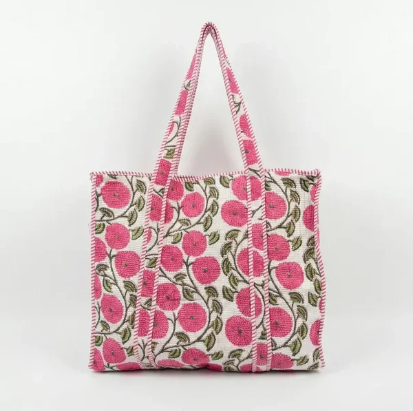Notting Hill Quilted Rosette Garden Quilted Tote, Cotton Bag, Shopping and Travels