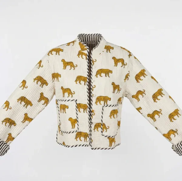 Notting Hill Lightweight, Soft Golden White Leopard Quilted Jacket