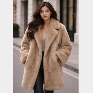 Premium Russain Wolf Women’s Long Faux Fur Jacket  Women Fluffy Cropped Coat Winter Streetwear Trend  Fur Coat