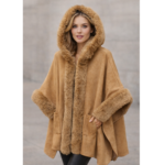 Premium Long Cape Women’s Medium  Knee Faux Fur Jacket  Women Fluffy Cropped Coat Winter Streetwear Trend  Fur Coat