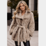 Premium Faux Fur Jacket Russain Wolf Women Ultra Soft Luxury Winter Coat Elegant Fit