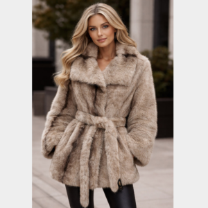 Premium Faux Fur Jacket Russain Wolf Women Ultra Soft Luxury Winter Coat Elegant Fit