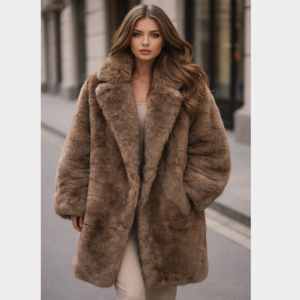 Premium Russain Wolf Women’s Long Faux Fur Jacket  Women Fluffy Cropped Coat Winter Streetwear Trend