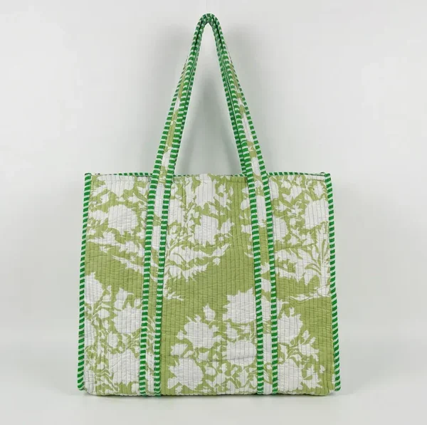 Notting Hill Verdant Vine Quilted Reversible Tote, Cotton Bag, Shopping and Travels