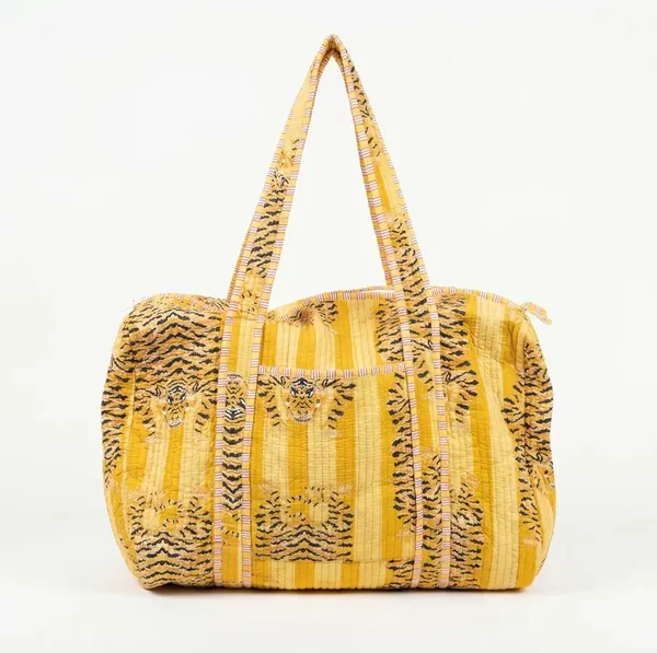 Notting Hill Golden Safari Quilted Duffle Bag Cotton , Handmade Vintage Looks
