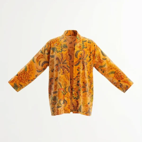 Notting Hill Soft and Comfortable Short Golden Paisley Velvet Kimono Robe