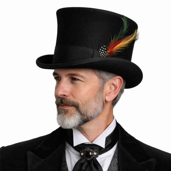 Pure Wool Top Hat for Men Satin Lined Topper Hat Handmade Mens Tophat Christmas Costume Cap, Wool felt Top Hats for Men | Removeable Feather, High Crown & with Satin lining