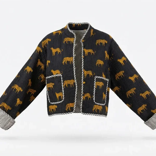 Notting Hill Lightweight, Soft Midnight Leopard Quilted Jacket