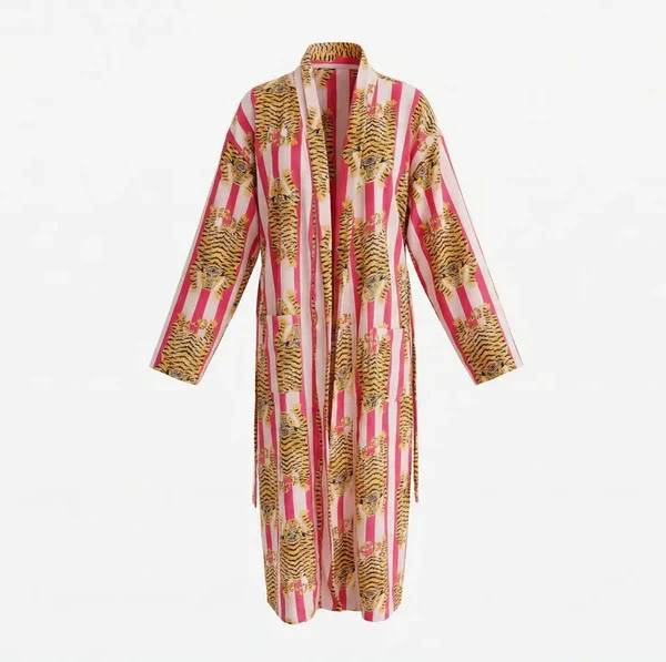 Notting Hill Soft and Comfortable Blush Tiger Stripe Velvet Robe