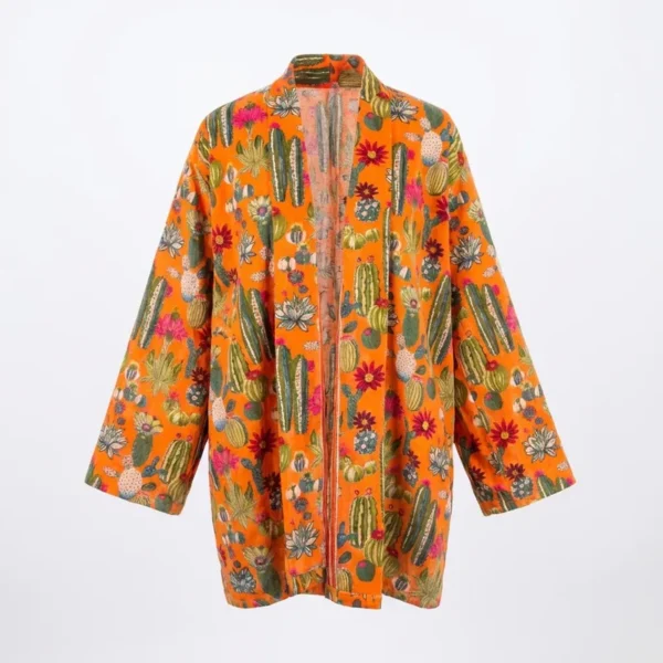 Notting Hill Soft and Comfortable Short Desert Bloom Velvet Kimono Robe