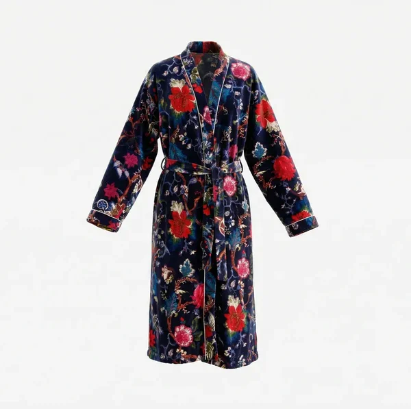 Notting Hill Soft and Comfortable Midnight Bloom Velvet Robe