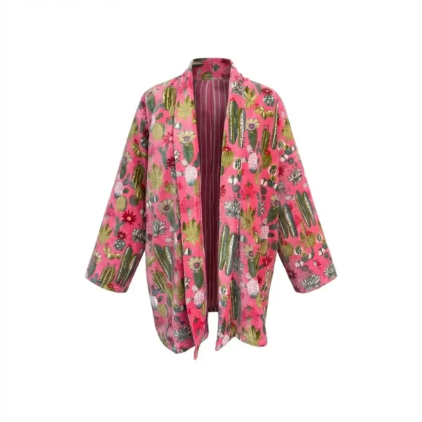Notting Hill Soft and Comfortable Short Pink Desert Garden Velvet Kimono Robe