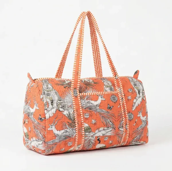 Notting Hill Coral Safari Escape Duffle Bag  Cotton , Handmade Vintage Looks