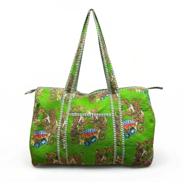 Notting Hill Emerald Jungle Reverie Quilted Duffle Bag Cotton , Handmade Vintage Looks