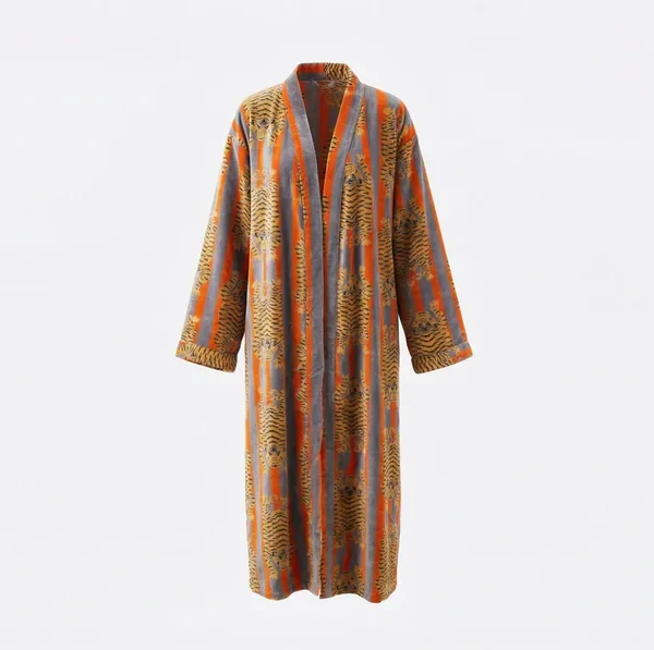 Notting Hill Soft and Comfortable Saffron Tiger Stripe Velvet Robe