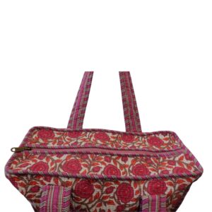Notting Hill Quilted Print Medium Pink Modern Handmade Tote Bag, Indian Making Quilted Tote Bags, 100% Cotton Eco Friendly Shopper Bags, Vintage Shoulder Bag, Women's Carry Bag - Image 5