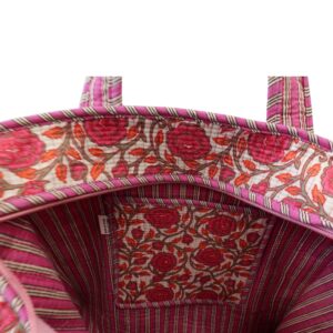 Notting Hill Quilted Print Medium Pink Modern Handmade Tote Bag, Indian Making Quilted Tote Bags, 100% Cotton Eco Friendly Shopper Bags, Vintage Shoulder Bag, Women's Carry Bag - Image 6