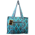 Notting Hill Quilted Print Medium Teal Blue Modern Handmade Tote Bag, Indian Making Quilted Tote Bags, 100% Cotton Eco Friendly Shopper Bags, Vintage Shoulder Bag, Women's Carry Bag