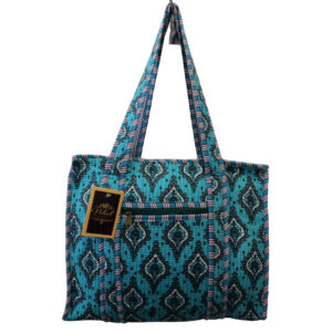 Notting Hill Quilted Print Medium Teal Blue Modern Handmade Tote Bag, Indian Making Quilted Tote Bags, 100% Cotton Eco Friendly Shopper Bags, Vintage Shoulder Bag, Women's Carry Bag - Image 5