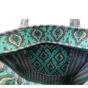 Notting Hill Quilted Print Medium Teal Blue Modern Handmade Tote Bag, Indian Making Quilted Tote Bags, 100% Cotton Eco Friendly Shopper Bags, Vintage Shoulder Bag, Women's Carry Bag - Image 6