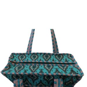 Notting Hill Quilted Print Medium Teal Blue Modern Handmade Tote Bag, Indian Making Quilted Tote Bags, 100% Cotton Eco Friendly Shopper Bags, Vintage Shoulder Bag, Women's Carry Bag - Image 7