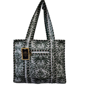 Notting Hill Quilted Print Medium Olive Green Modern Handmade Tote Bag, Indian Making Quilted Tote Bags, 100% Cotton Eco Friendly Shopper Bags, Vintage Shoulder Bag, Women's Carry Bag - Image 5