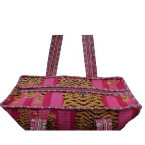 Notting Hill Quilted Print Medium Pink Tiger Modern Handmade Tote Bag, Indian Making Quilted Tote Bags, 100% Cotton Eco Friendly Shopper Bags, Vintage Shoulder Bag, Women's Carry Bag - Image 6