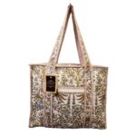 Notting Hill Quilted Print Medium Olive Modern Handmade Tote Bag, Indian Making Quilted Tote Bags, 100% Cotton Eco Friendly Shopper Bags, Vintage Shoulder Bag, Women's Carry Bag