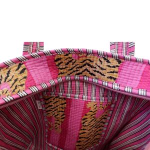Notting Hill Quilted Print Medium Pink Tiger Modern Handmade Tote Bag, Indian Making Quilted Tote Bags, 100% Cotton Eco Friendly Shopper Bags, Vintage Shoulder Bag, Women's Carry Bag - Image 7