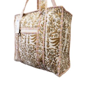 Notting Hill Quilted Print Medium Olive Modern Handmade Tote Bag, Indian Making Quilted Tote Bags, 100% Cotton Eco Friendly Shopper Bags, Vintage Shoulder Bag, Women's Carry Bag - Image 4