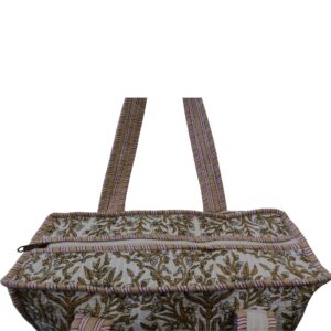 Notting Hill Quilted Print Medium Olive Modern Handmade Tote Bag, Indian Making Quilted Tote Bags, 100% Cotton Eco Friendly Shopper Bags, Vintage Shoulder Bag, Women's Carry Bag - Image 7