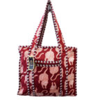 Notting Hill Quilted Print Medium Burgundy Modern Handmade Tote Bag, Indian Making Quilted Tote Bags, 100% Cotton Eco Friendly Shopper Bags, Vintage Shoulder Bag, Women's Carry Bag