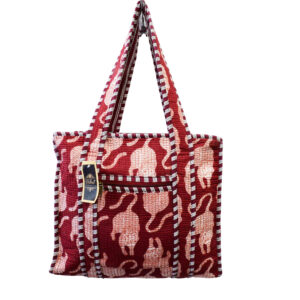 Notting Hill Quilted Print Medium Burgundy Modern Handmade Tote Bag, Indian Making Quilted Tote Bags, 100% Cotton Eco Friendly Shopper Bags, Vintage Shoulder Bag, Women's Carry Bag