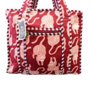 Notting Hill Quilted Print Medium Burgundy Modern Handmade Tote Bag, Indian Making Quilted Tote Bags, 100% Cotton Eco Friendly Shopper Bags, Vintage Shoulder Bag, Women's Carry Bag - Image 3