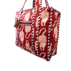 Notting Hill Quilted Print Medium Burgundy Modern Handmade Tote Bag, Indian Making Quilted Tote Bags, 100% Cotton Eco Friendly Shopper Bags, Vintage Shoulder Bag, Women's Carry Bag - Image 4
