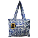 Notting Hill Quilted Print Medium Blue Modern Handmade Tote Bag, Indian Making Quilted Tote Bags, 100% Cotton Eco Friendly Shopper Bags, Vintage Shoulder Bag, Women's Carry Bag