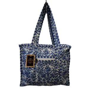 Notting Hill Quilted Print Medium Blue Modern Handmade Tote Bag, Indian Making Quilted Tote Bags, 100% Cotton Eco Friendly Shopper Bags, Vintage Shoulder Bag, Women's Carry Bag - Image 4