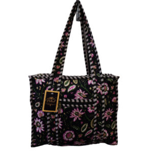 Notting Hill Quilted Print Medium Black Modern Handmade Tote Bag, Indian Making Quilted Tote Bags, 100% Cotton Eco Friendly Shopper Bags, Vintage Shoulder Bag, Women's Carry Bag - Image 4