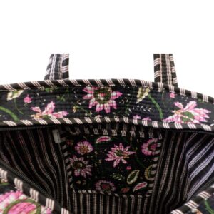 Notting Hill Quilted Print Medium Black Modern Handmade Tote Bag, Indian Making Quilted Tote Bags, 100% Cotton Eco Friendly Shopper Bags, Vintage Shoulder Bag, Women's Carry Bag - Image 6
