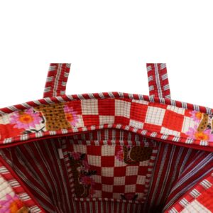 Notting Hill Quilted Print Medium Red Check Modern Handmade Tote Bag, Indian Making Quilted Tote Bags, 100% Cotton Eco Friendly Shopper Bags, Vintage Shoulder Bag, Women's Carry Bag - Image 6
