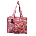 Notting Hill Quilted Print Medium Pink Modern Handmade Tote Bag, Indian Making Quilted Tote Bags, 100% Cotton Eco Friendly Shopper Bags, Vintage Shoulder Bag, Women's Carry Bag