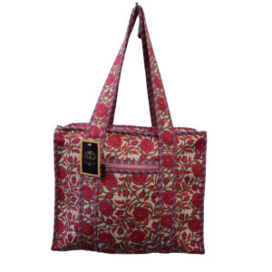 Notting Hill Quilted Print Medium Pink Modern Handmade Tote Bag, Indian Making Quilted Tote Bags, 100% Cotton Eco Friendly Shopper Bags, Vintage Shoulder Bag, Women's Carry Bag - Image 4