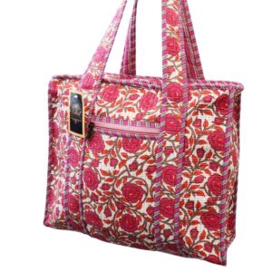 Notting Hill Quilted Print Medium Pink Modern Handmade Tote Bag, Indian Making Quilted Tote Bags, 100% Cotton Eco Friendly Shopper Bags, Vintage Shoulder Bag, Women's Carry Bag - Image 3