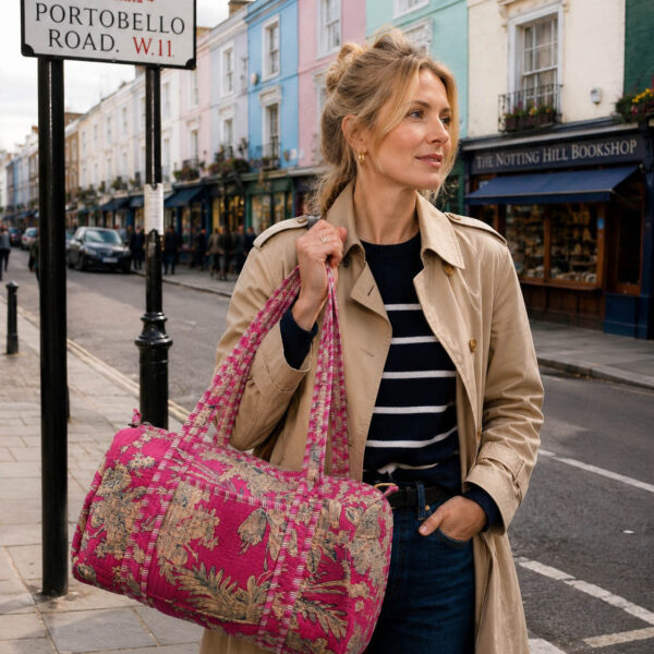 Duffle Bag Notting Hill Quilted Medium Modern Handmade: Quilted Travel Bag, Indian Making Quilted Tote Bags, 100% Cotton Eco Friendly Duffle Bags, Vintage Shoulder Bag, Women's Carry Bag