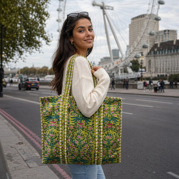 Notting Hill Quilted Tote Bag, Indian Making Quilted Tote Bags, 100% Cotton Eco Friendly Shopper Bags, Vintage Shoulder Bag, Women's Carry Bag