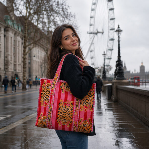 100% Cotton Bag Handmade Notting Hill Quilted Reversible Tote, Shopping and Travels